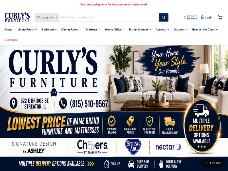 Curly's Furniture storefront at curlysfurniture.com